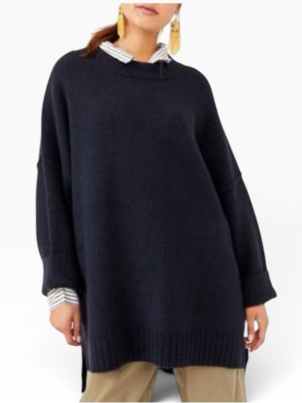 Free People Black Peaches tunic sweater knit mini dress M NEW